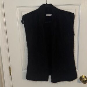 Calvin Klein Black Open-Front Angora Rabbit Hair Cardigan